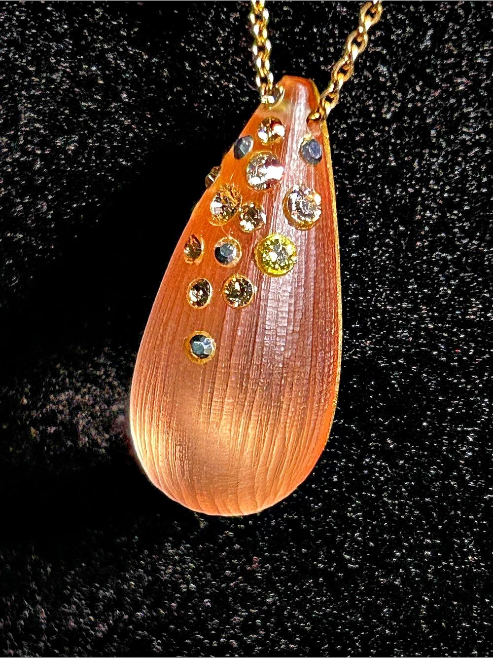 Alexis Bittar Hand-Carved Liquid Lucite Crystal Dust Teardrop Pendant Necklace